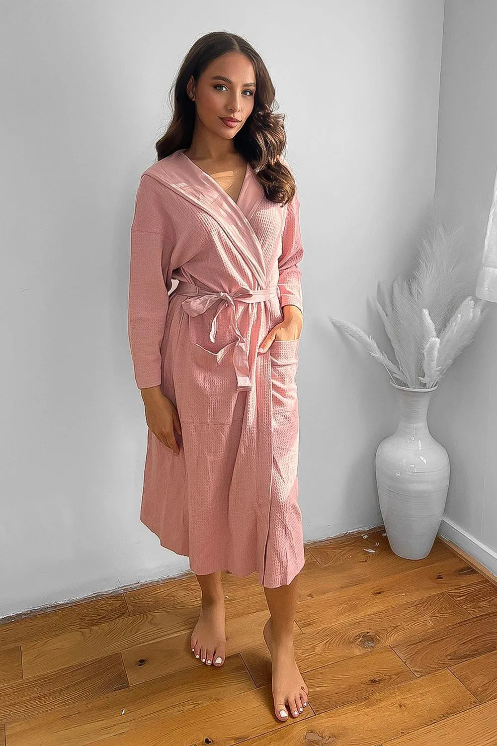 100% Cotton Waffle Texture Hooded House Gown