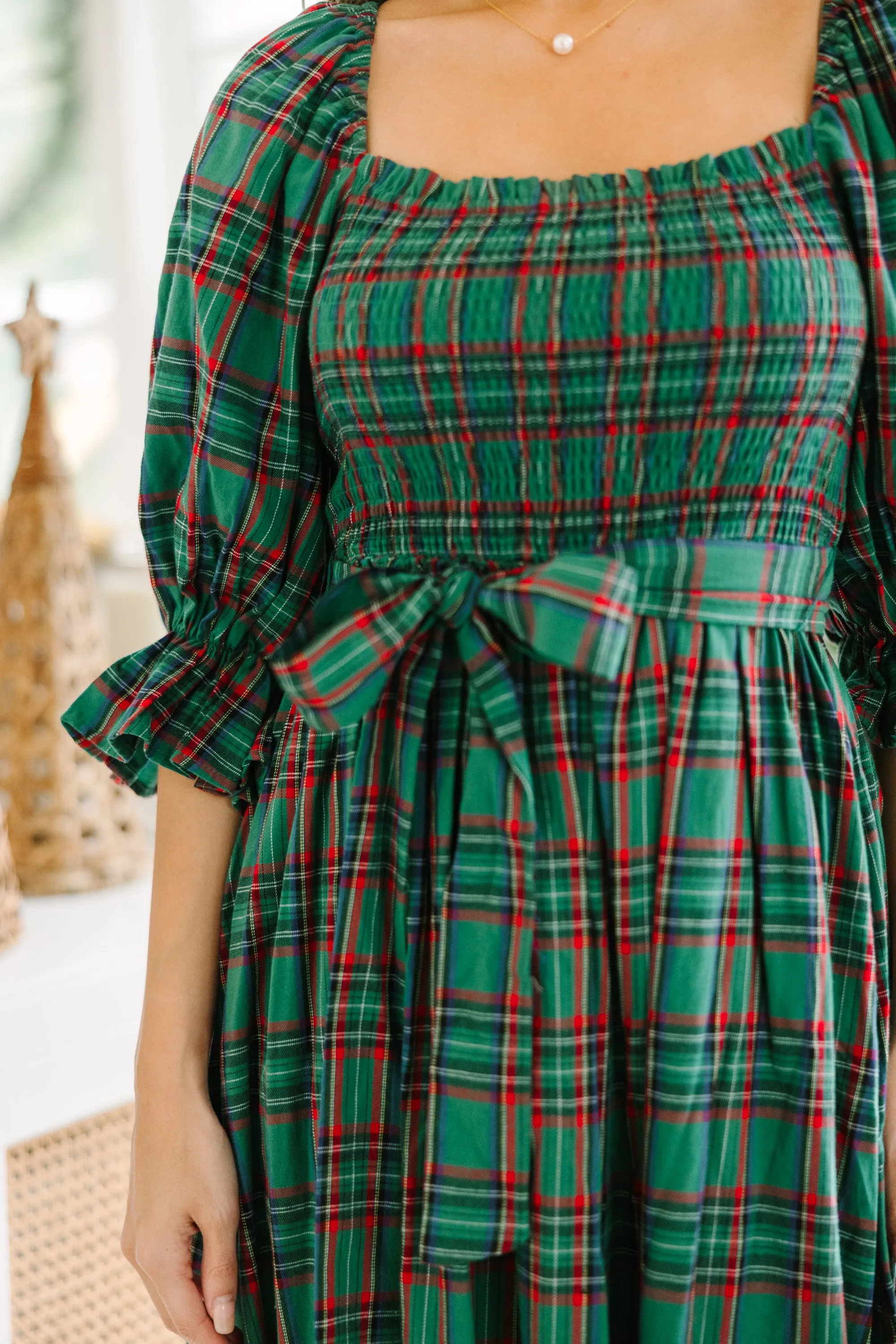 All I Want Green Tartan Plaid Midi Dress