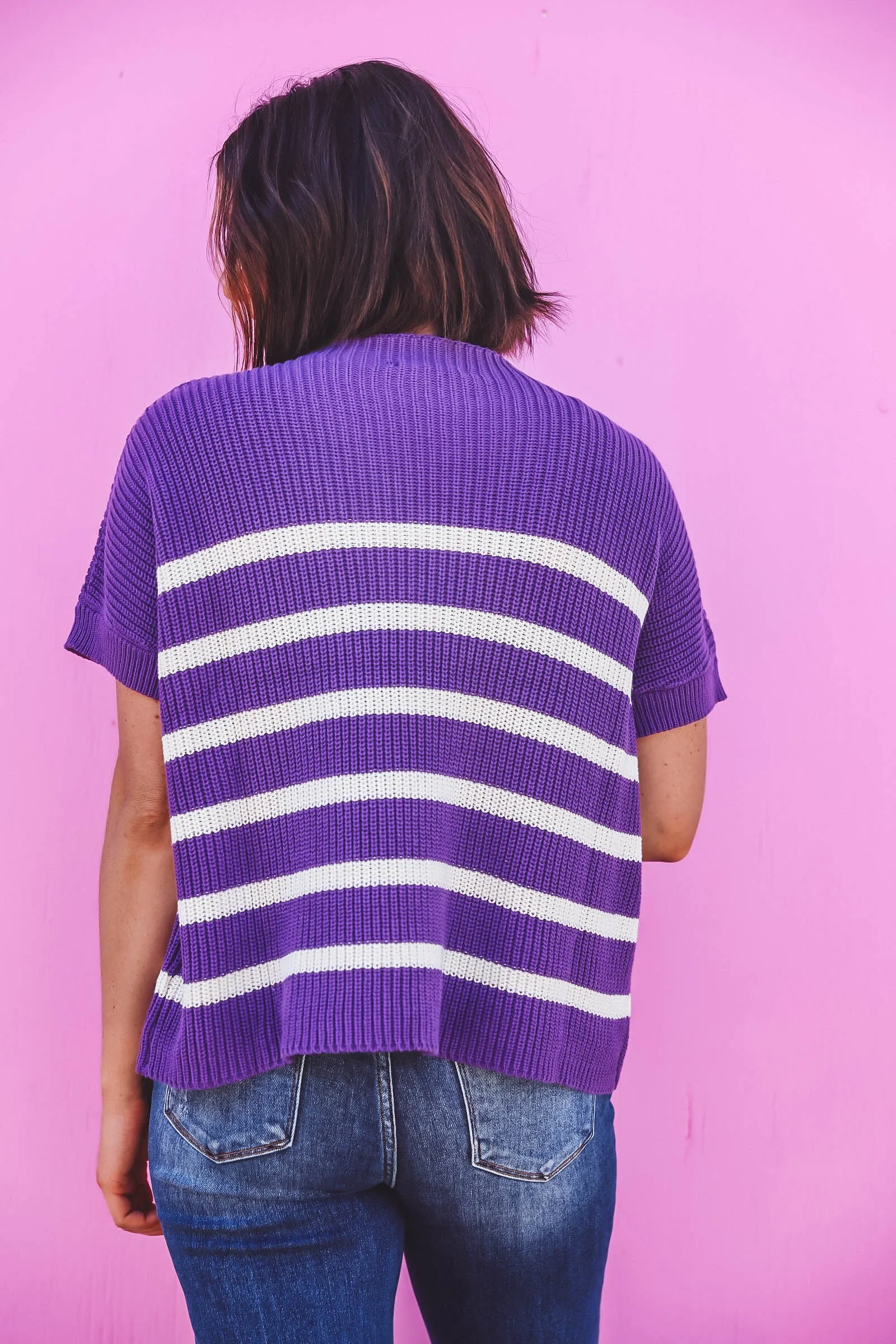 Bailey Striped Knit Top-Purple