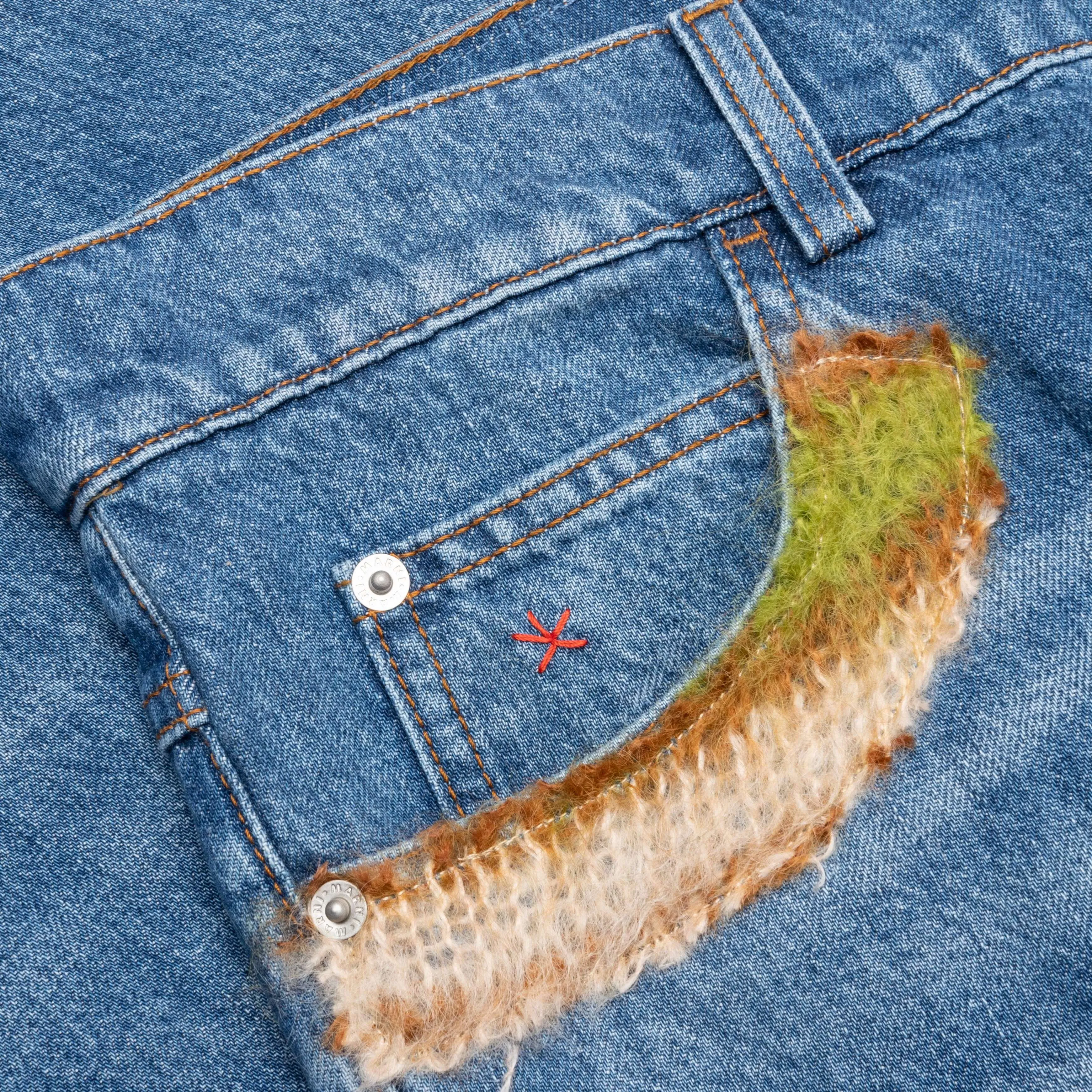 Blue Organic Denim With Mohair Patches - Iris Blue