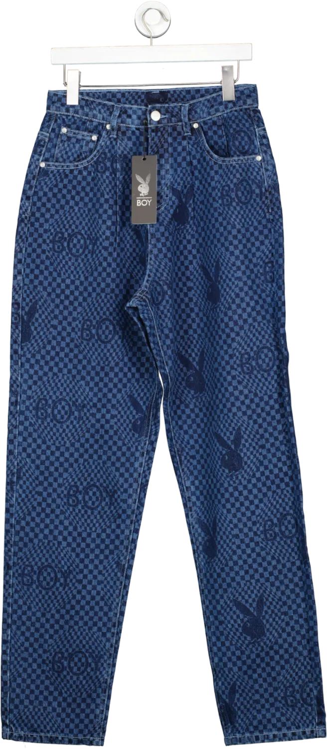 BOY LONDON Blue X Playboy Checkerboard Denim UK M