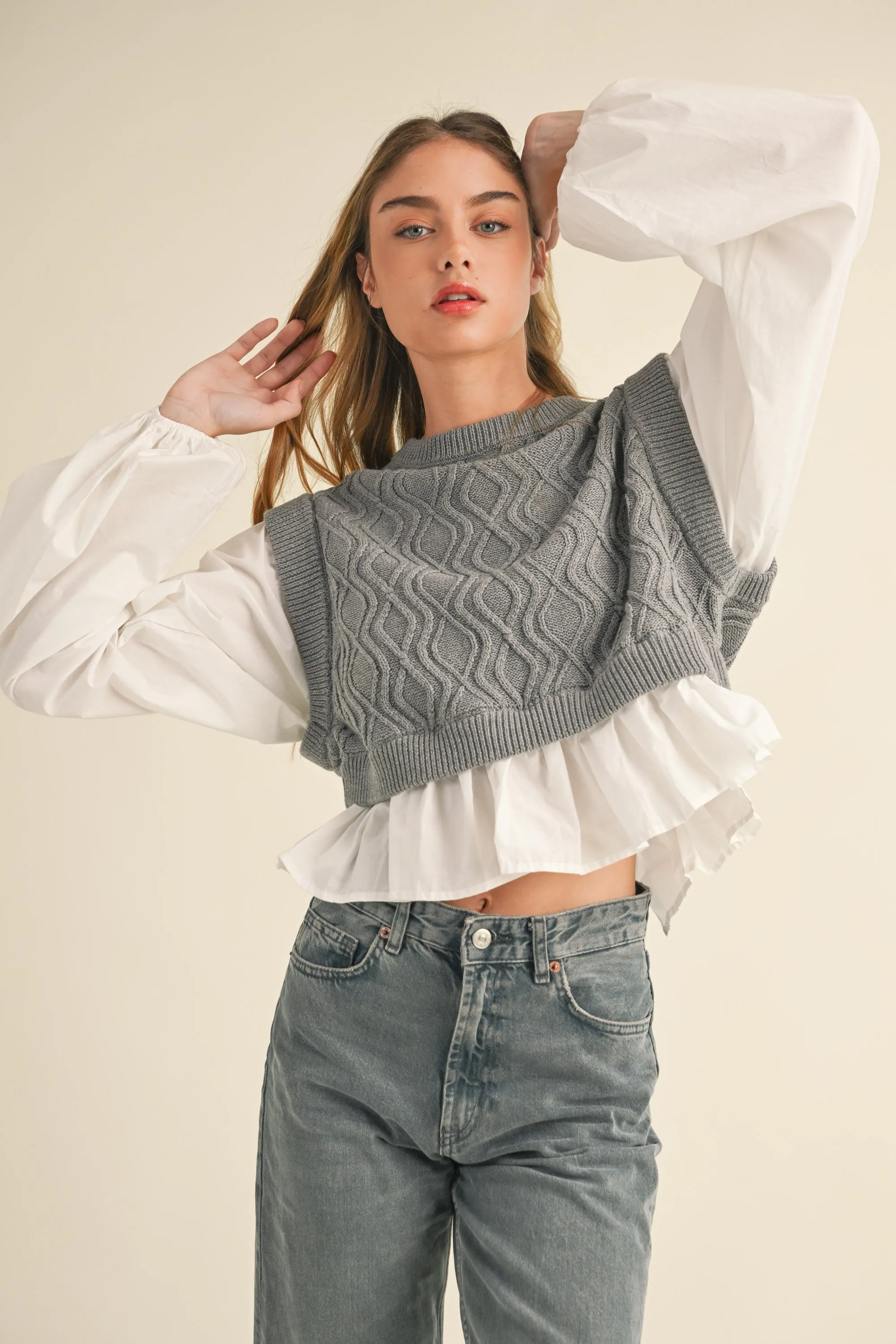 Braxton Sweater Blouse - Grey