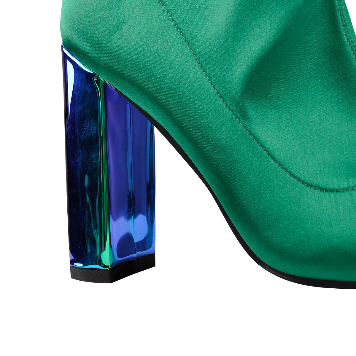 Breathable Pointed Toe Chunky Heels Green Ankle Boots