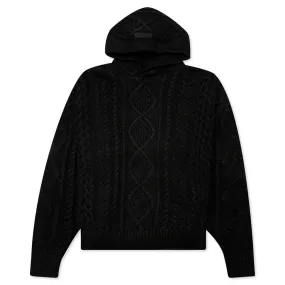 Cable Knit Hoodie - Jet Black