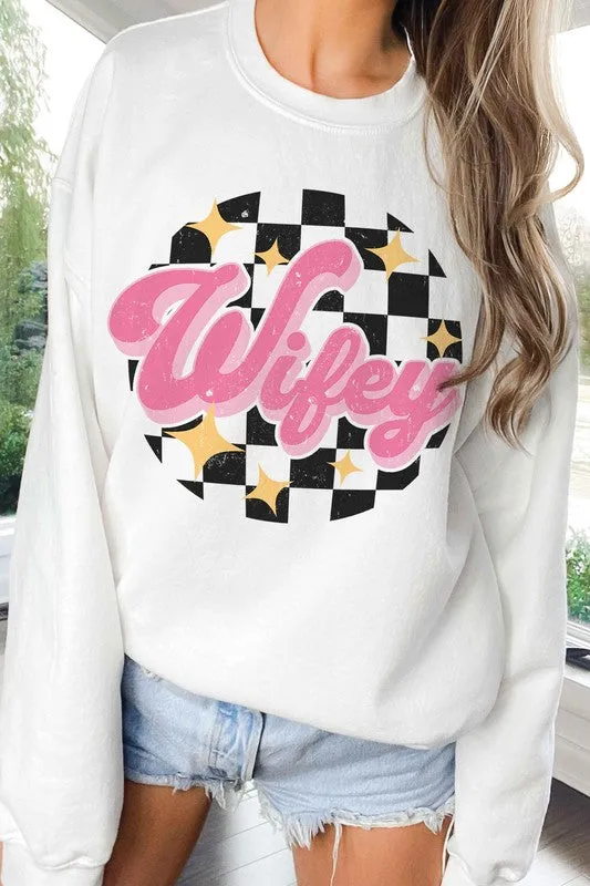 CHECKERED WIFEY Graphic Sweatshirt