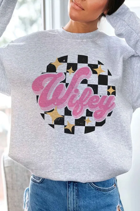 CHECKERED WIFEY Graphic Sweatshirt