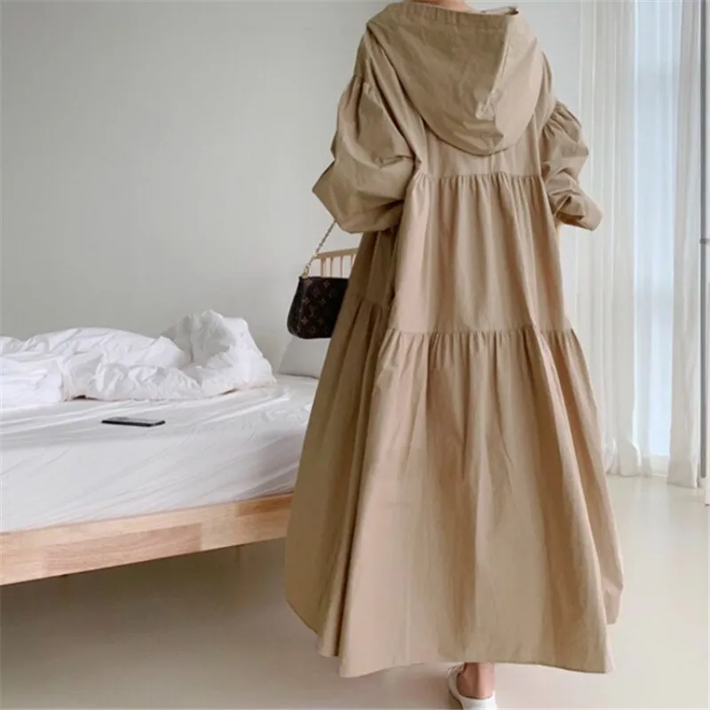 Christmas Gift Deanwangkt early spring simple solid cascading pleated hoodies down solid long dress simple classic retro temreprament dress Deanwangkt new