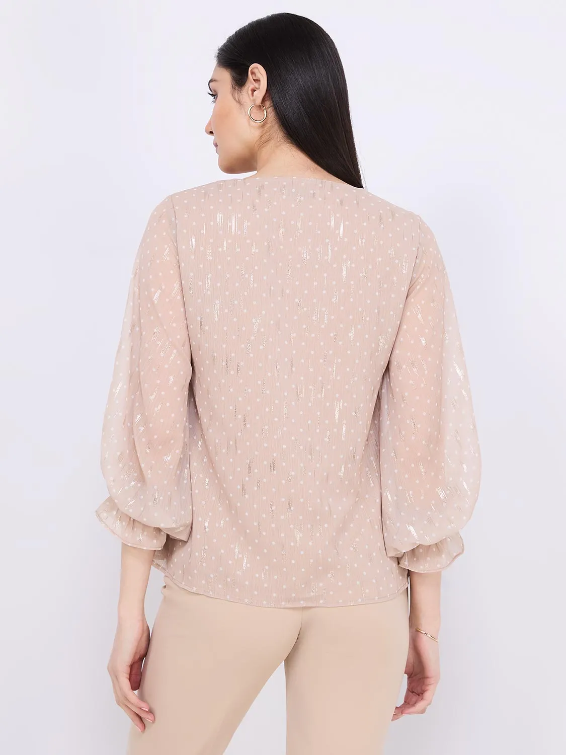 Dot Print Chiffon Popover Blouse