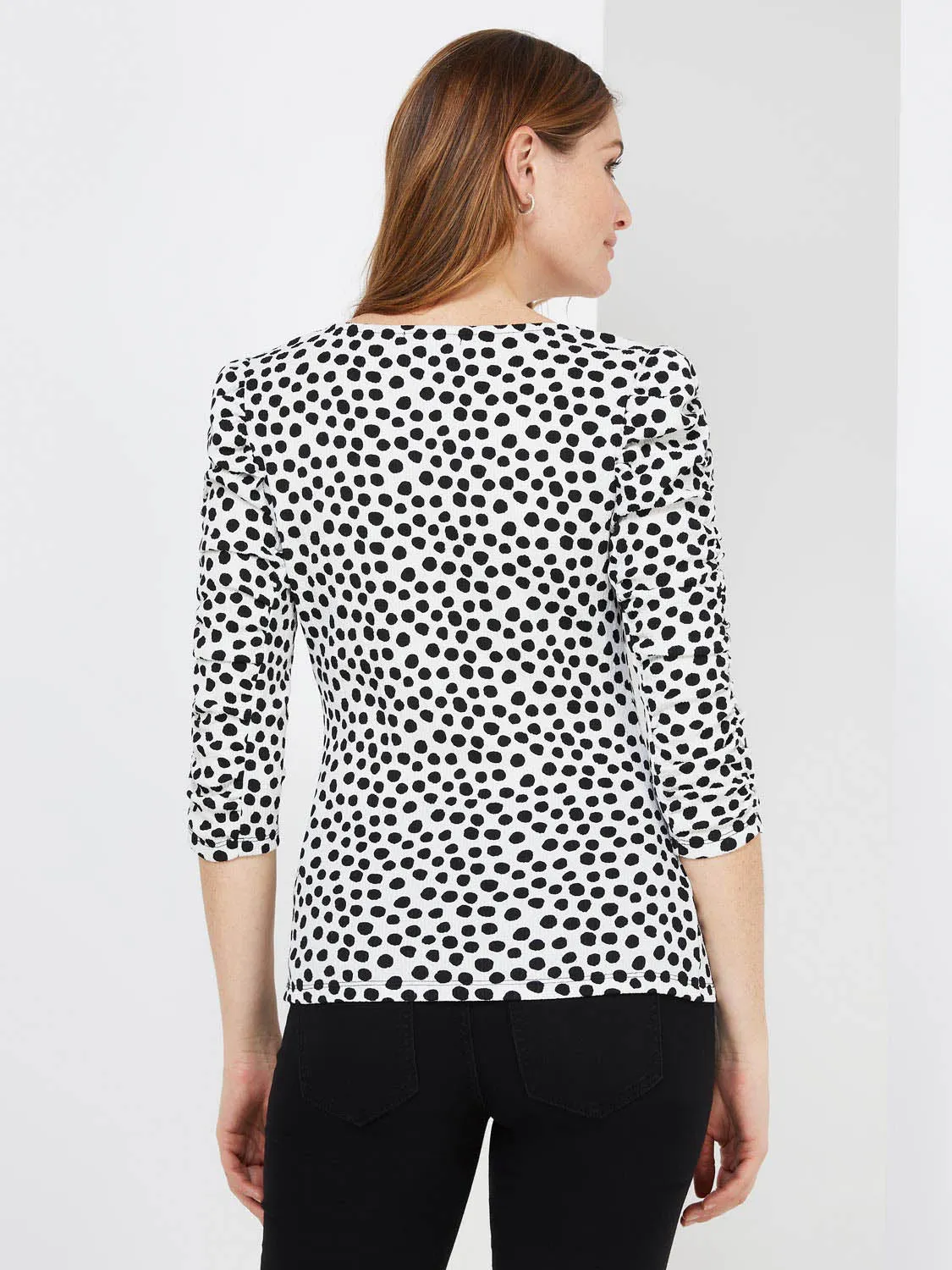 Dot Print Puff Sleeve Top