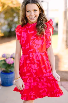 Girls: A True Beauty Red Floral Dress