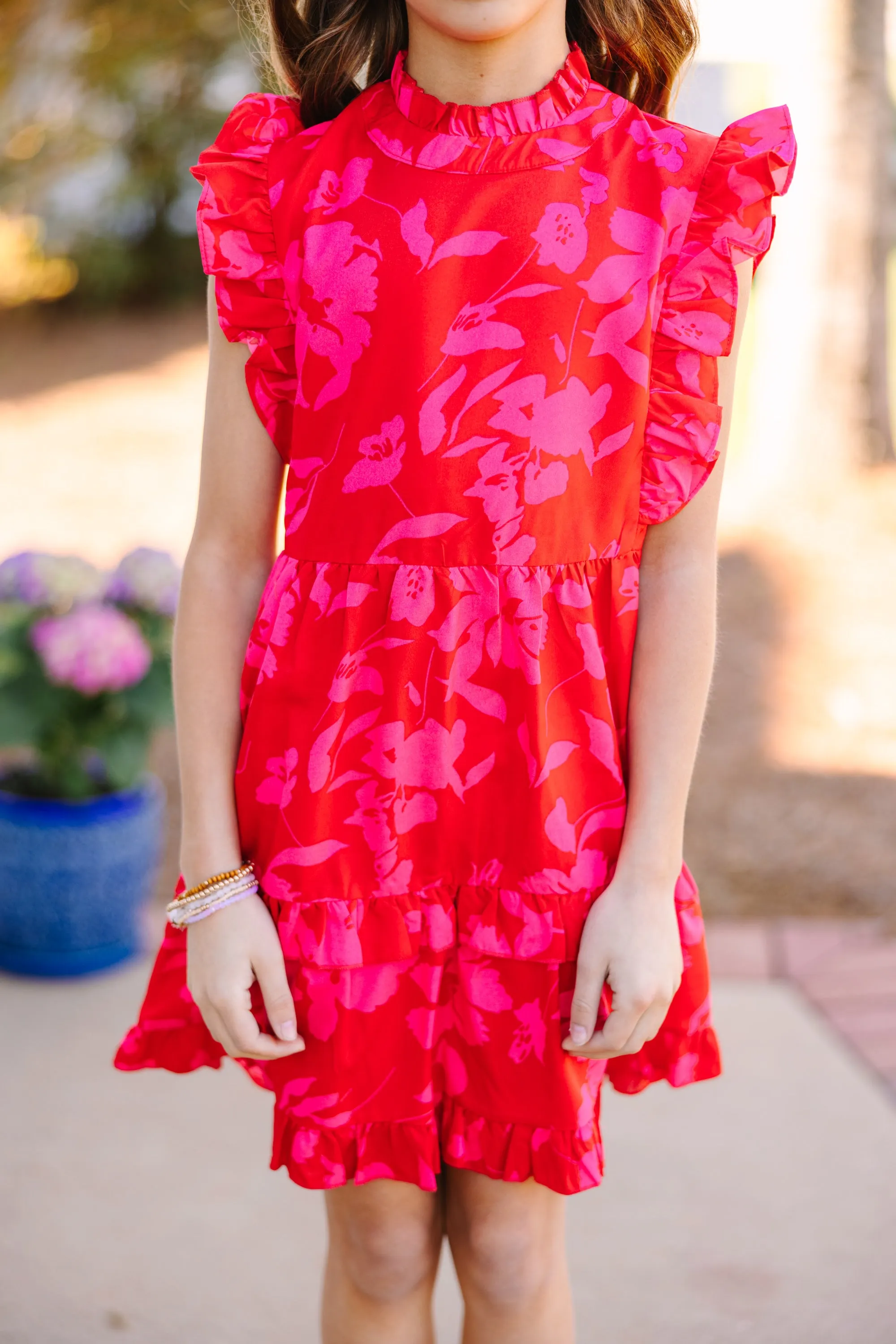 Girls: A True Beauty Red Floral Dress