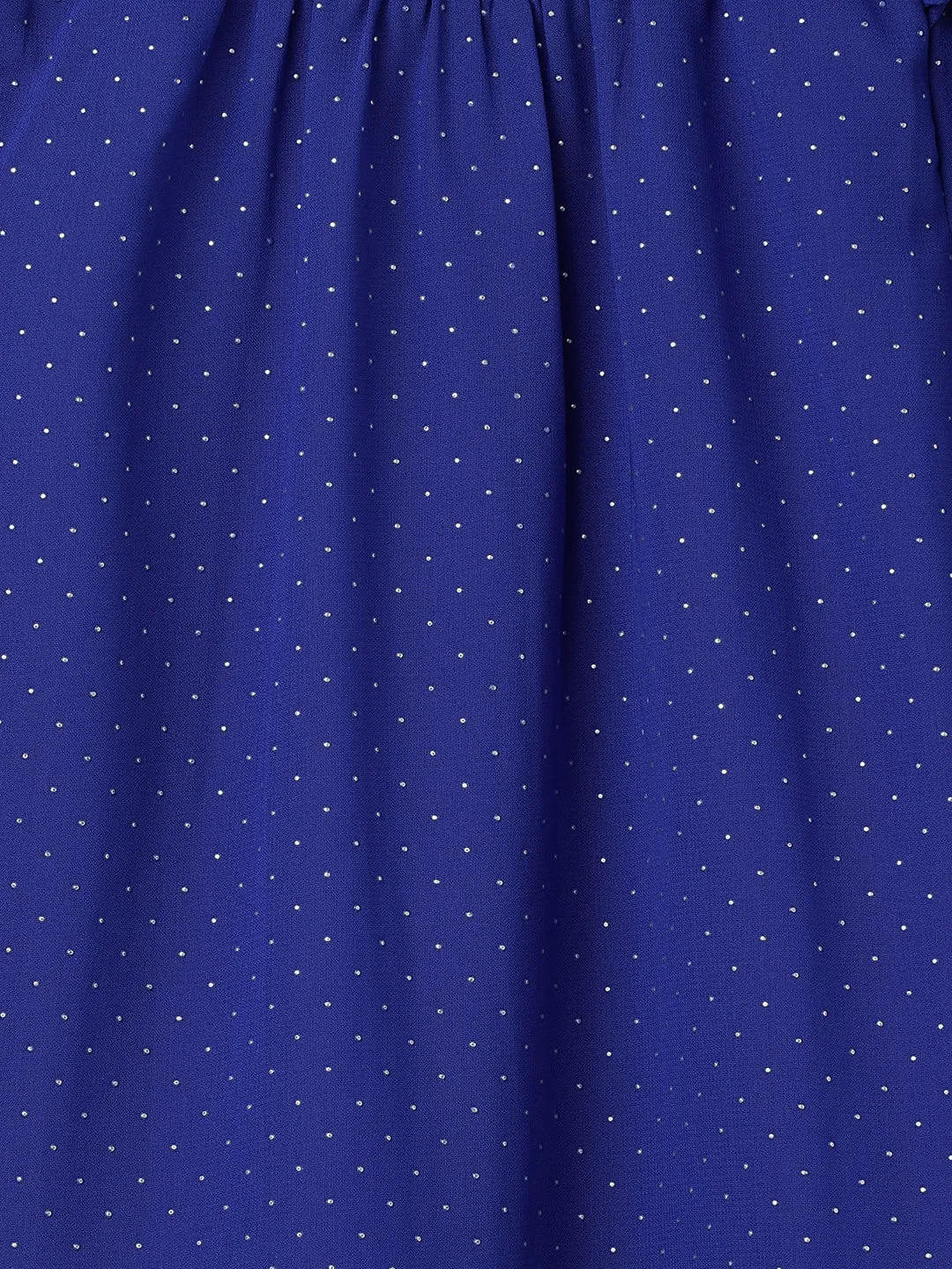 Girls Foil Dot Printed Blue Dress