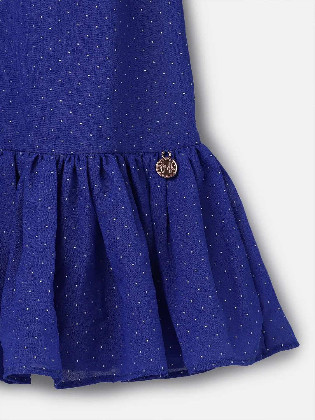 Girls Foil Dot Printed Blue Dress