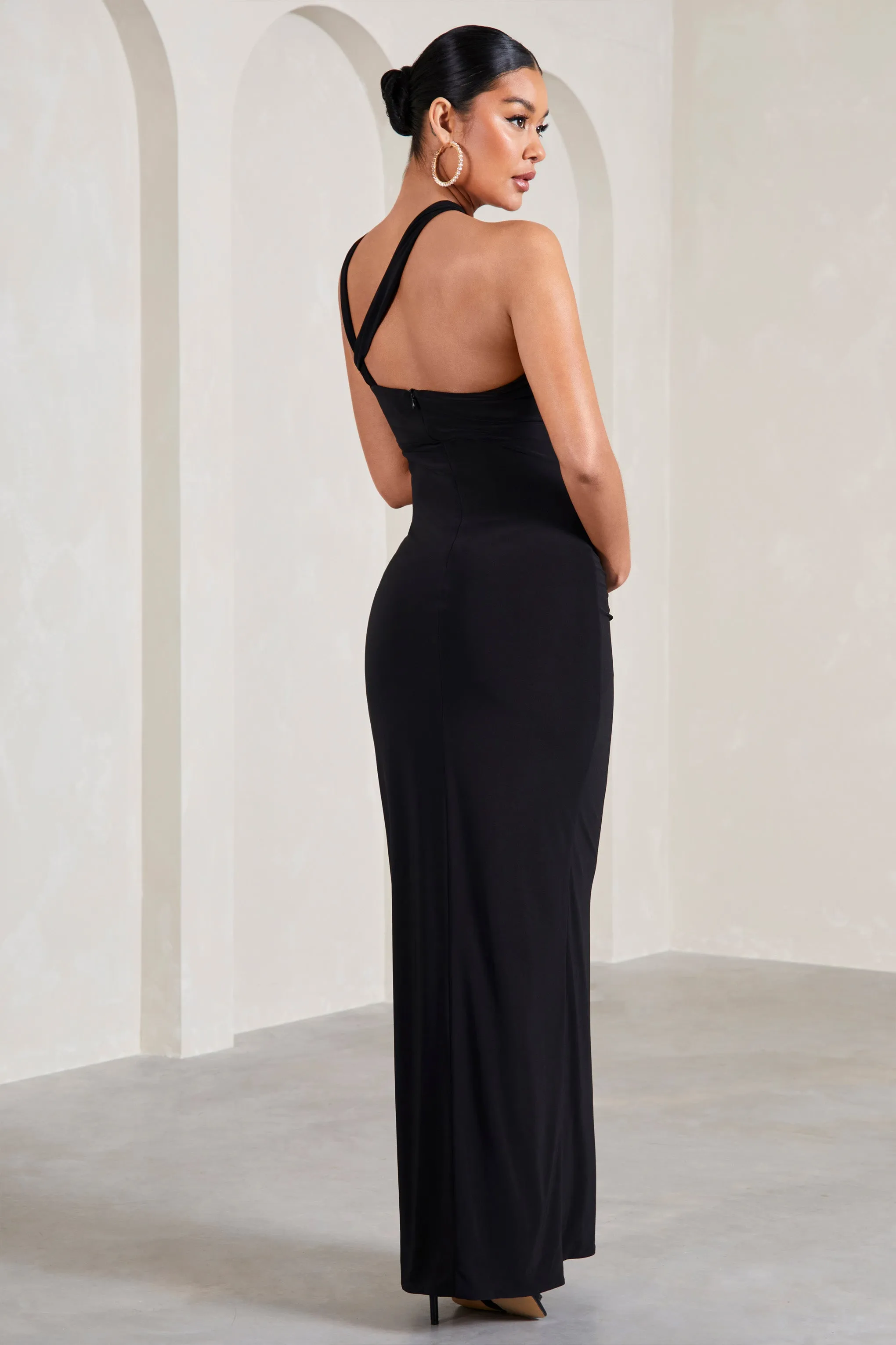 Gracie | Black Strappy Asymmetric Sleeveless Maternity Maxi Dress