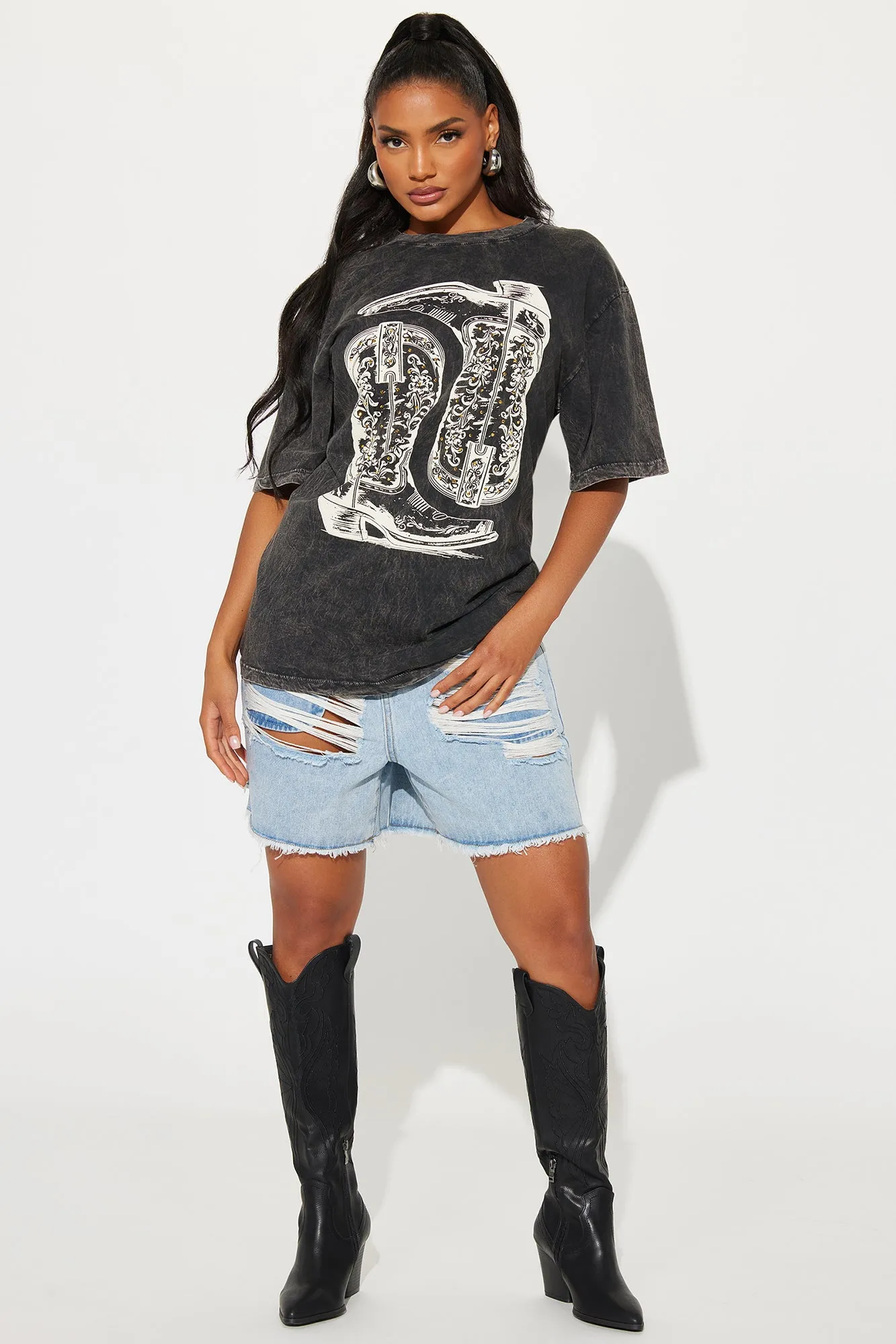 Head Over Boots In Love Washed Tee - Black Wash