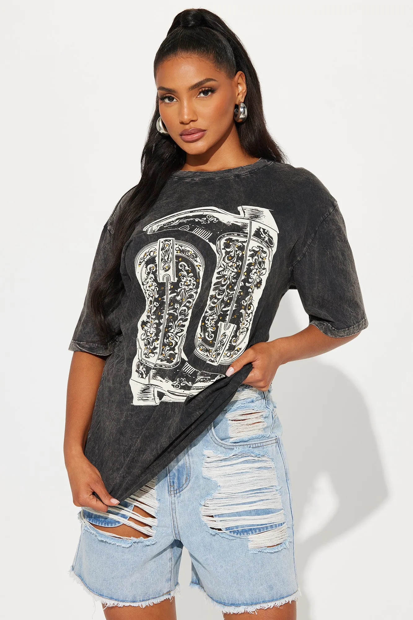 Head Over Boots In Love Washed Tee - Black Wash