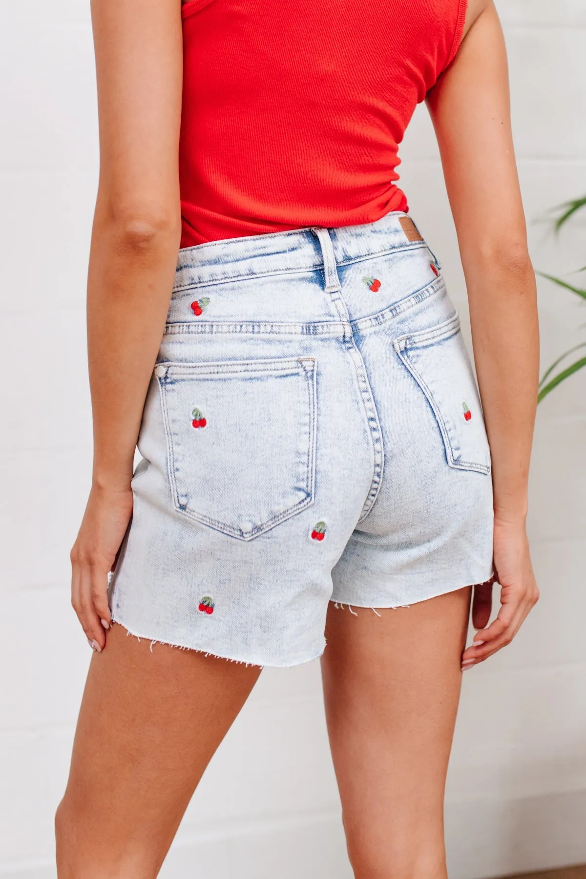 Hi-Waisted Cherry Acid Wash Judy Blue Cutoff Shorts