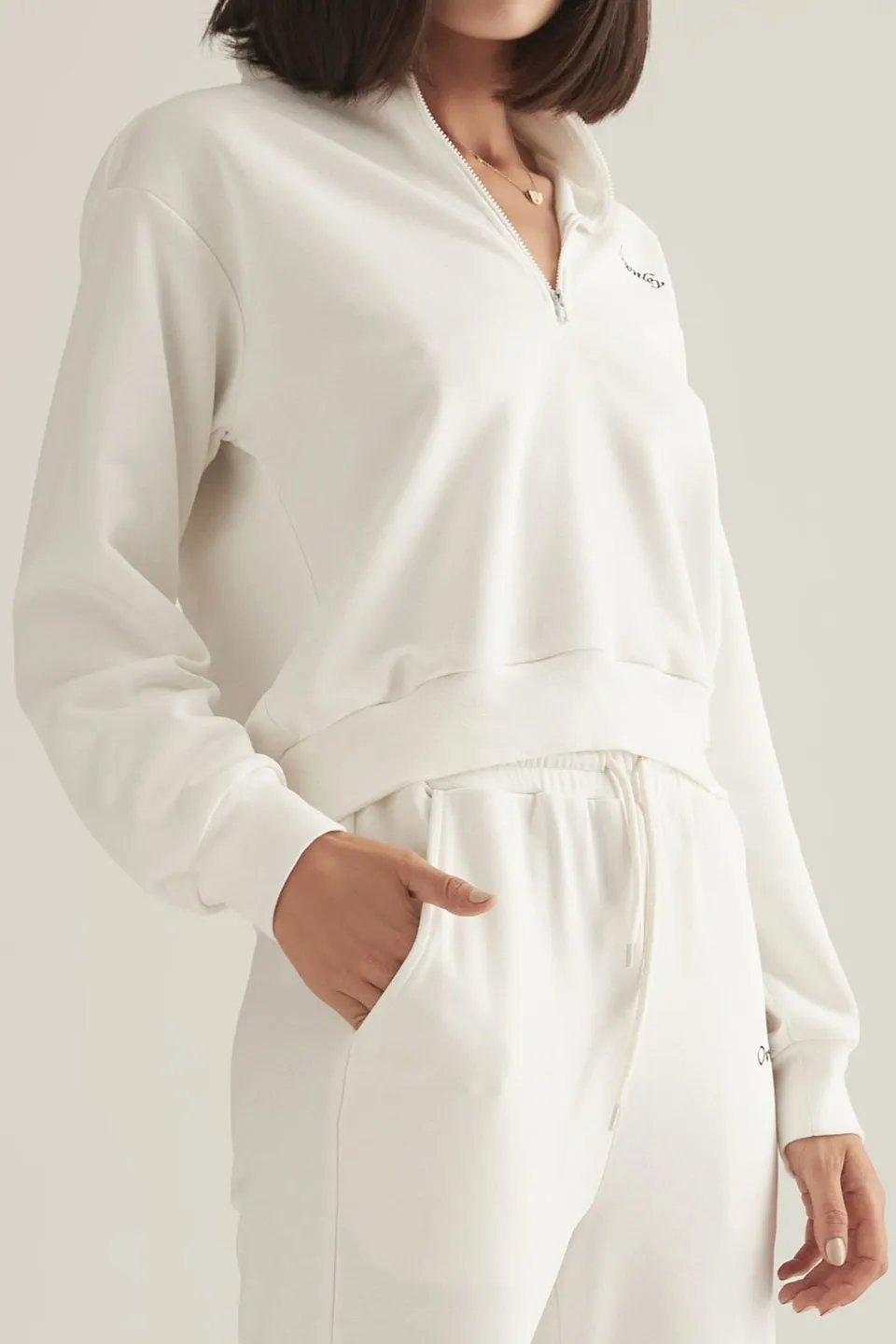 Jamie White Zip Up Fleece Jumper