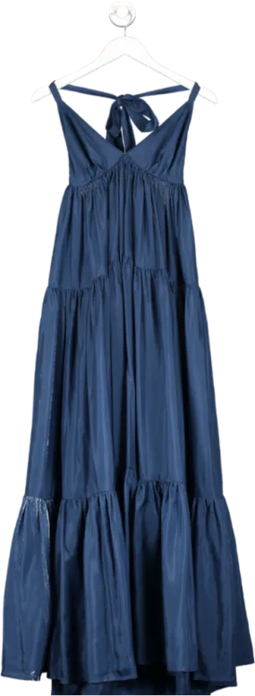 KALITA Blue Atlas Tiered Silk Maxi Dress UK XXS