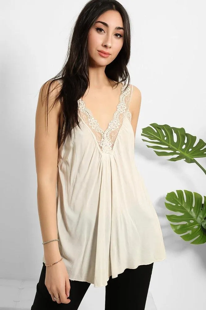 Lace Details Bleached Effect Viscose Cami Top