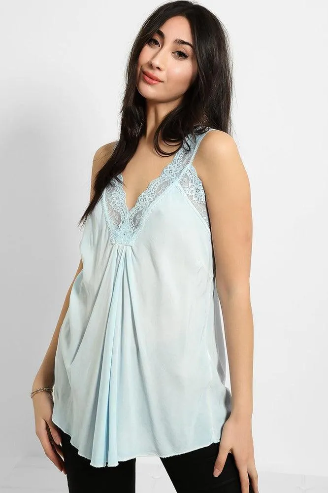 Lace Details Bleached Effect Viscose Cami Top