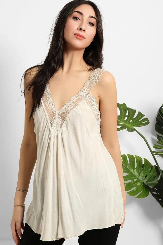 Lace Details Bleached Effect Viscose Cami Top