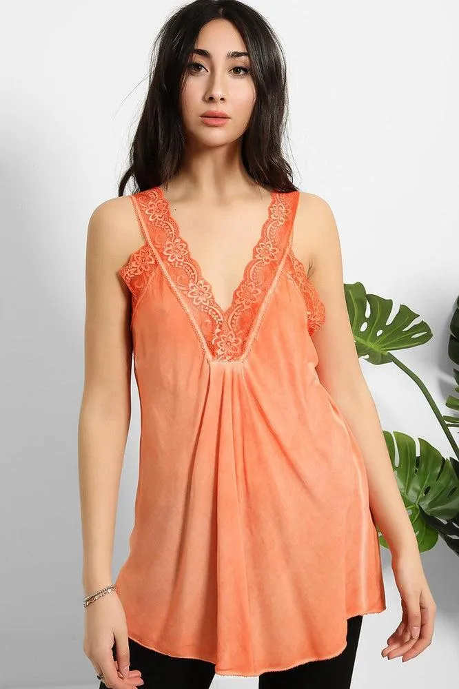 Lace Details Bleached Effect Viscose Cami Top