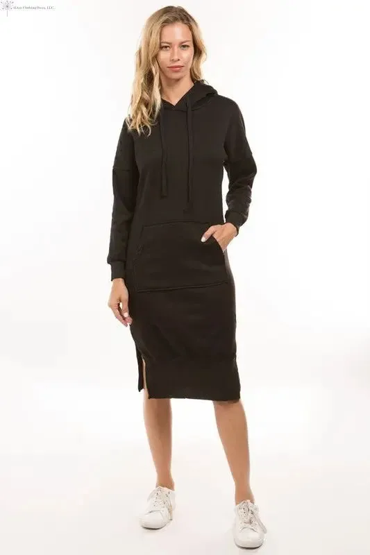 Long Sleeve Hoodie Dress Black