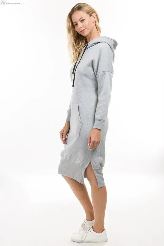 Long Sleeve Hoodie Dress Grey