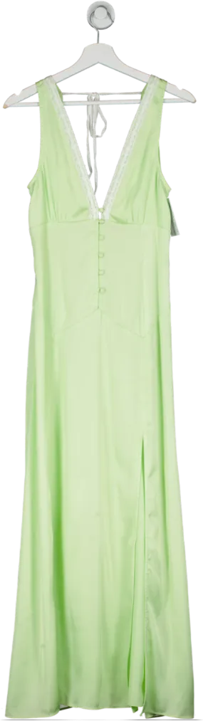 loveshackfancy Green Lace Trimmed Shift Maxi Dress UK 8