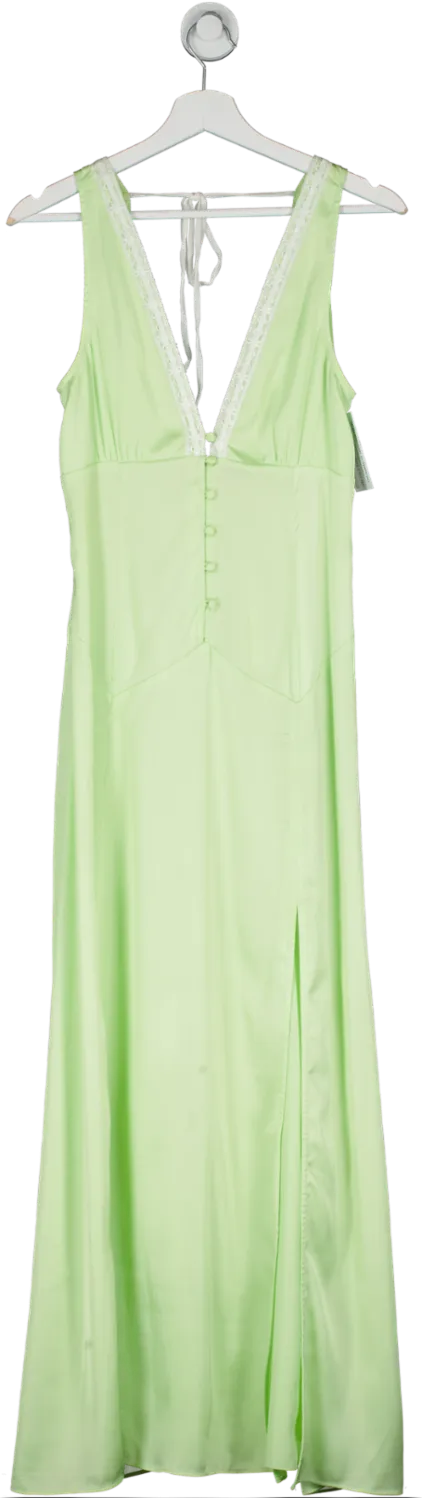 loveshackfancy Green Lace Trimmed Shift Maxi Dress UK 8