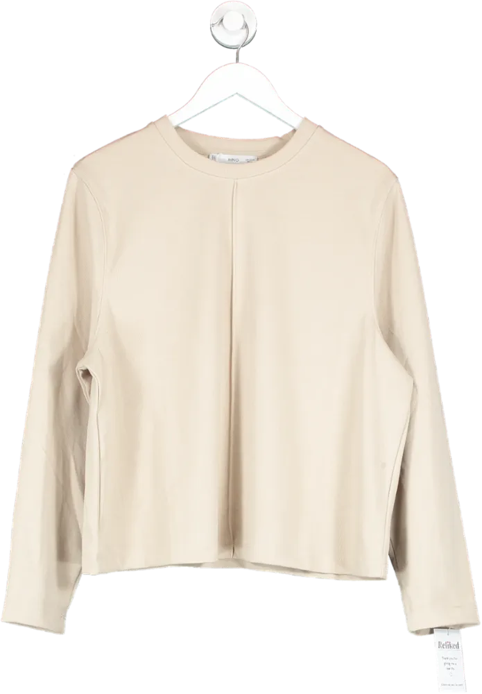 MANGO Beige Crew Neck Long Sleeve Top UK M