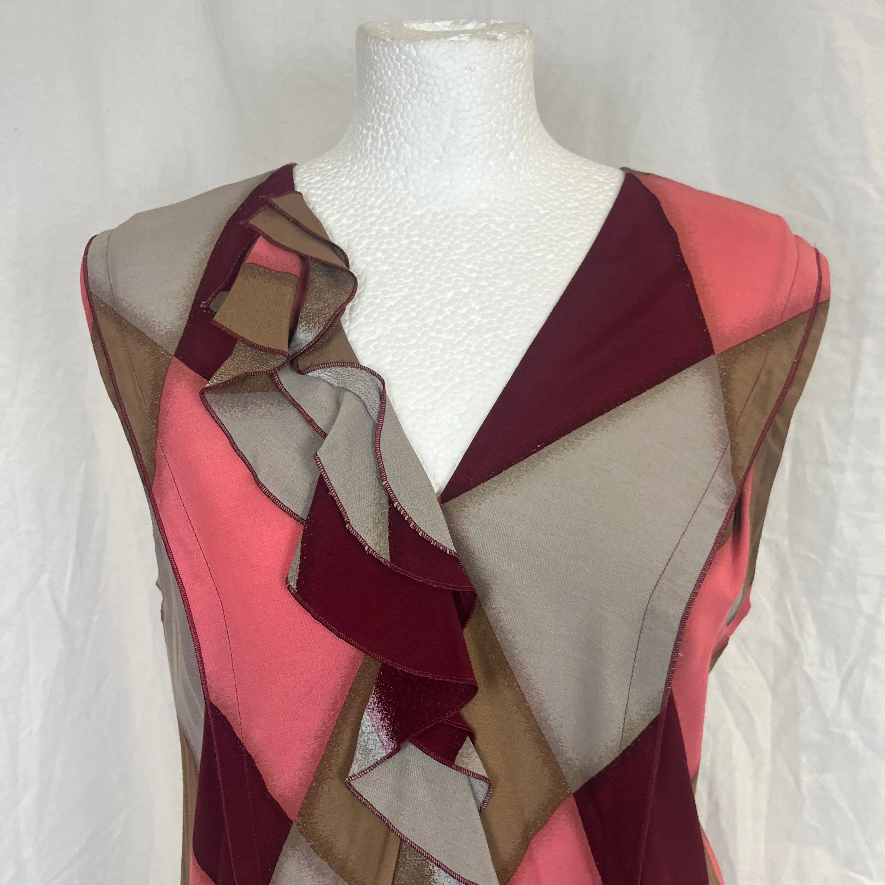 Marni Rose, Merlot & Grey Harlequin Print Sleeveless Top S