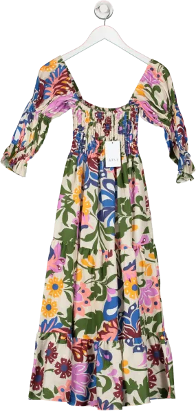 MISA Los Angeles Multicoloured Yolanda Floral Tiered Linen Dress UK XS