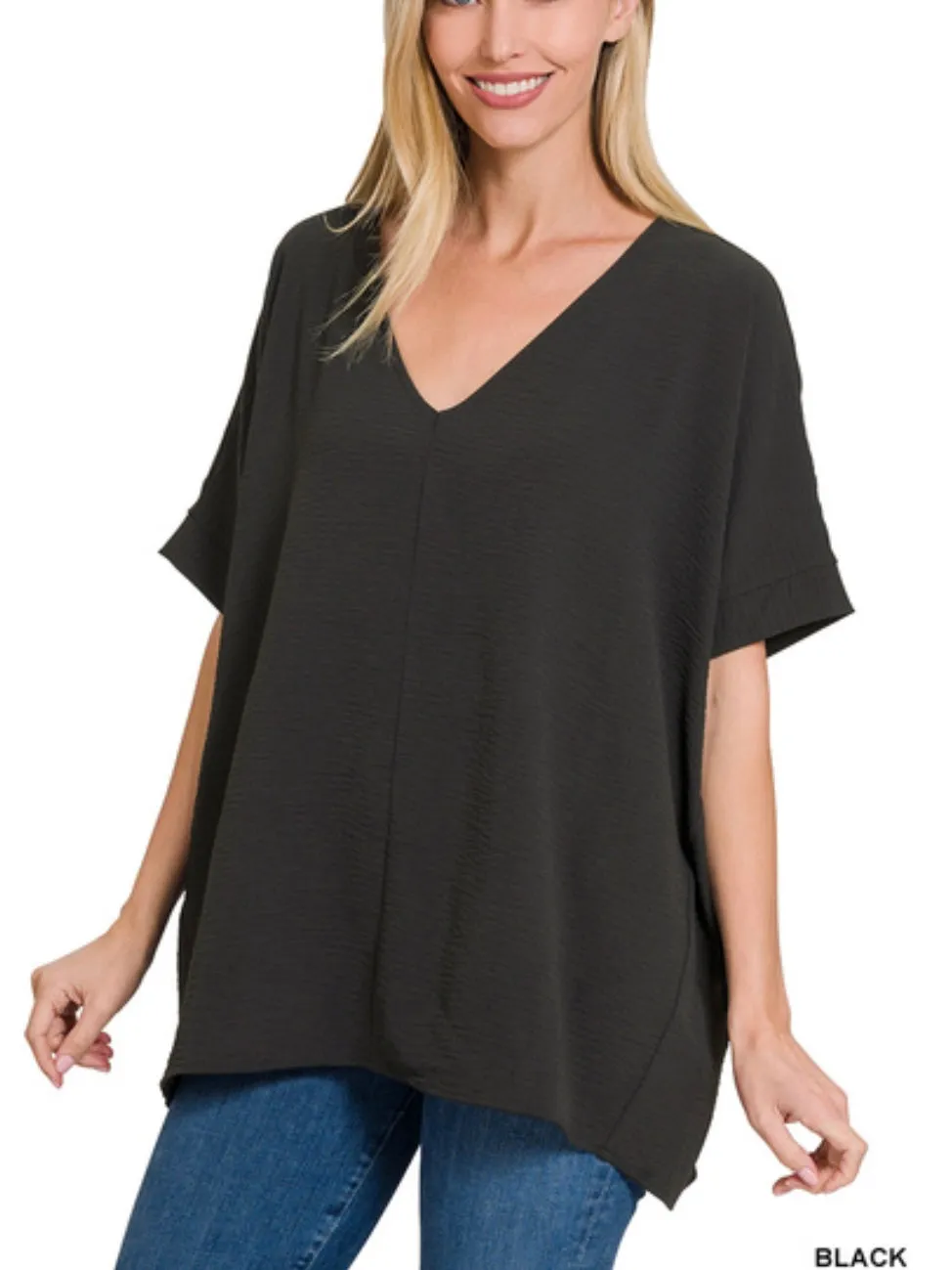 New Beginnings V-Neck Dolman Top  Black