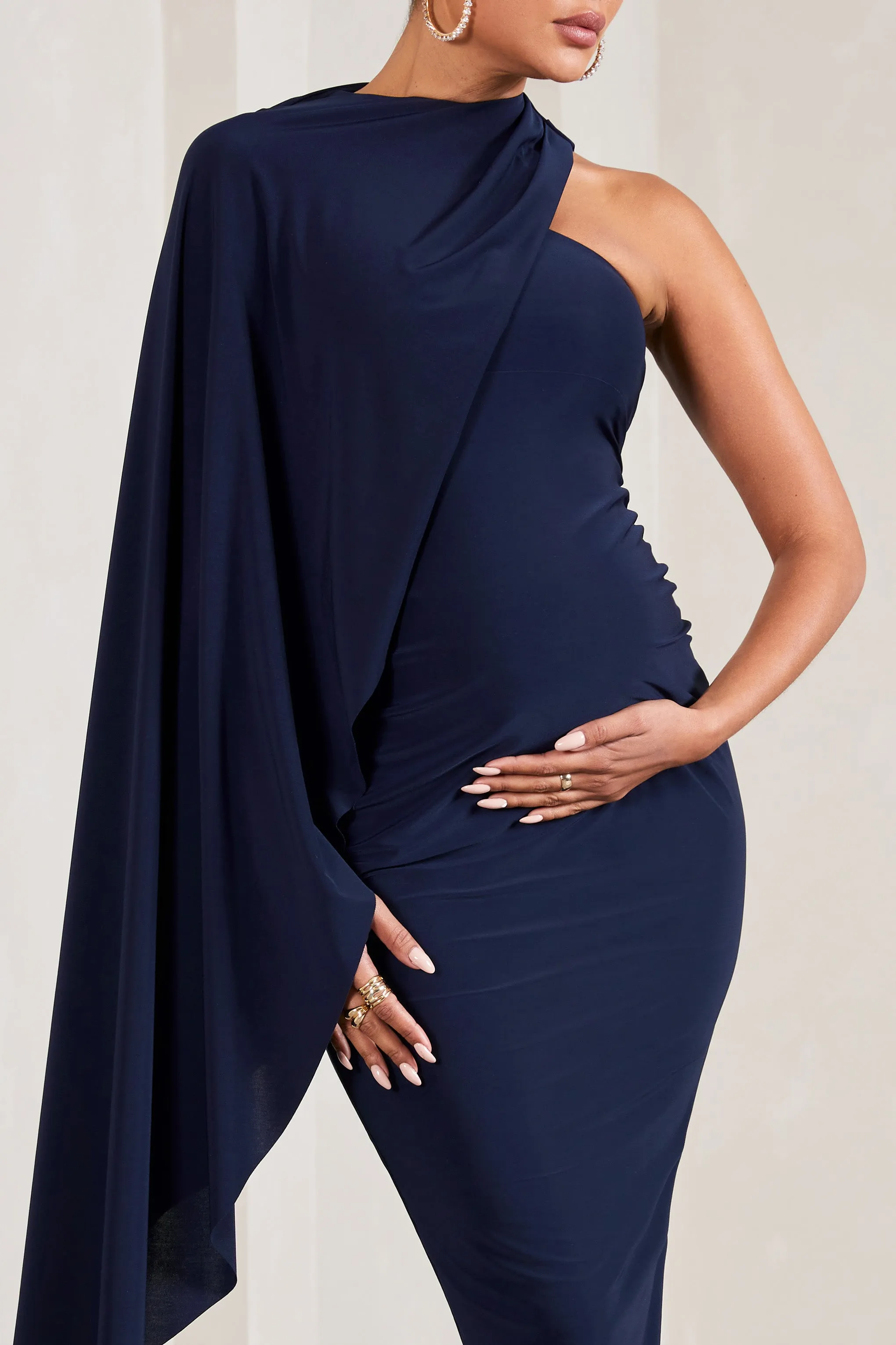 New Chapter | Navy Asymmetric Maternity Midi Dress With Cape