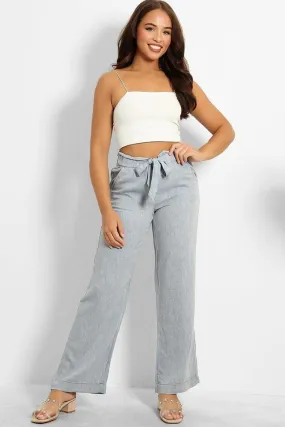 Paper Bag Waist Linen Blend Wide Leg Trousers