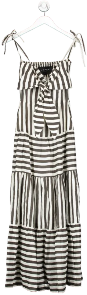 Paper London White Striped Bow Detail Maxi Dress UK 6