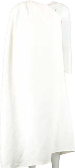 Piece of White Cream White Linen Asymmetric  Midi Dress UK XS