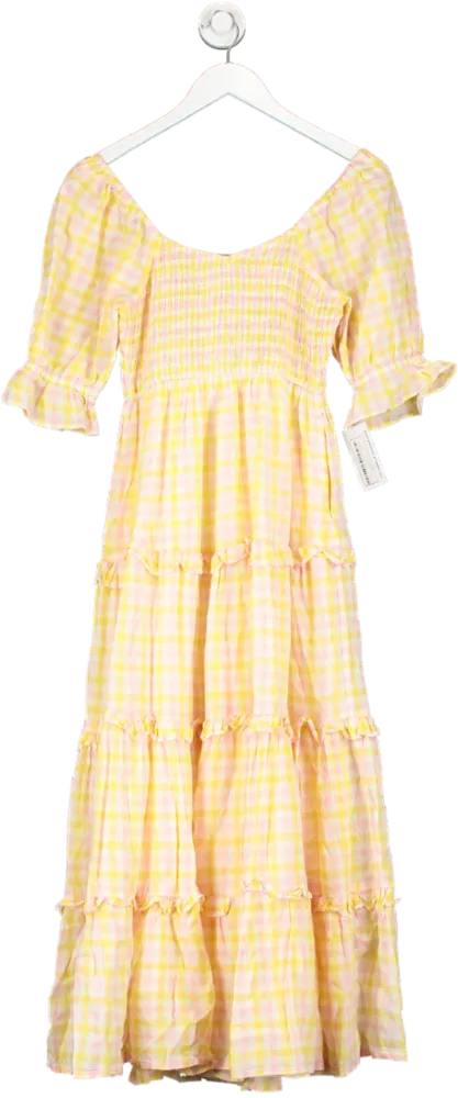 Pink City Prints Yellow Ice Cream Gingham Cindy Dress UK XS