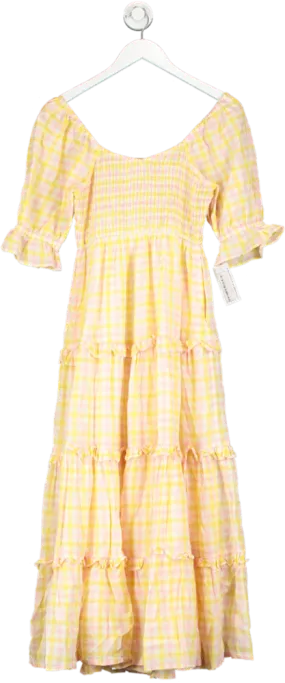 Pink City Prints Yellow Ice Cream Gingham Cindy Dress UK XS