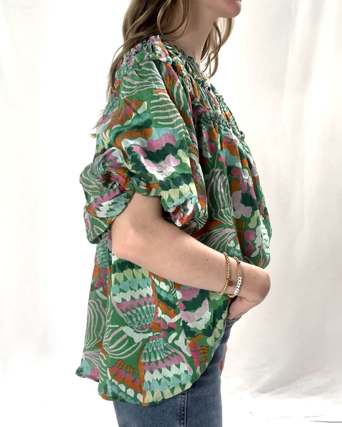 Printed Half Sleeve Top - Green