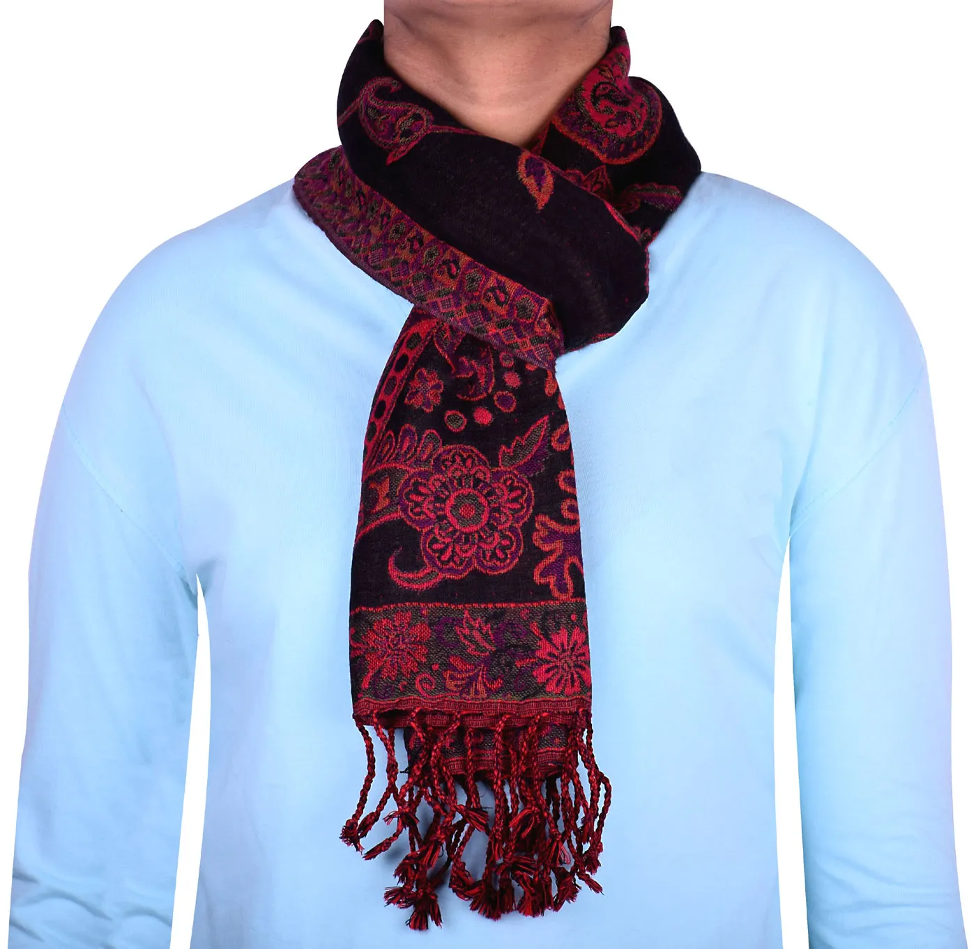 Pure Wool Jamawar Paisley Muffler Gift India Clothing Accessory (64 x 13 inches)