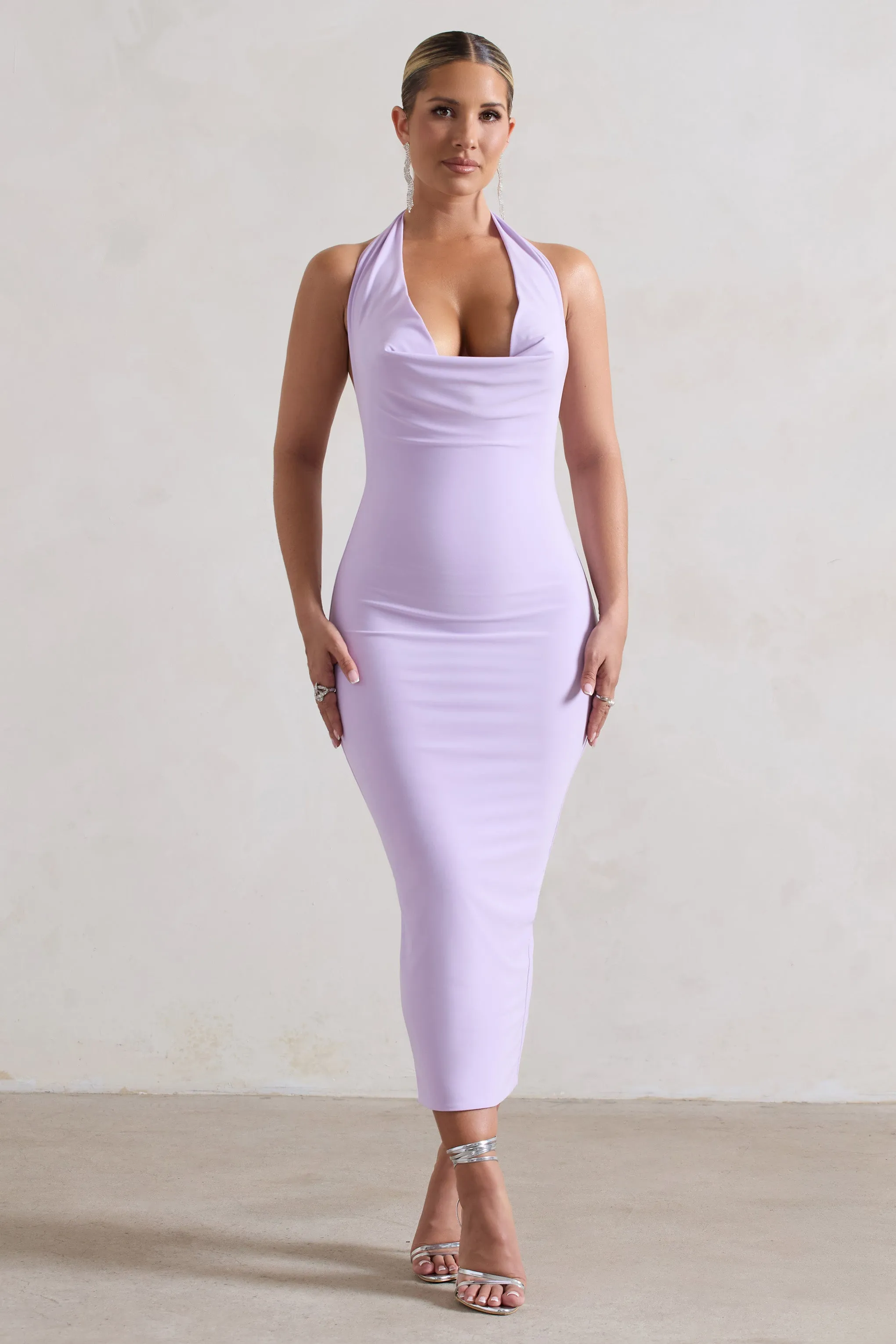 Roulette | Lilac Cowl-Neck Midi Dress