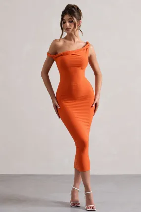 Salome | Orange Twisted Asymmetric Midi Dress