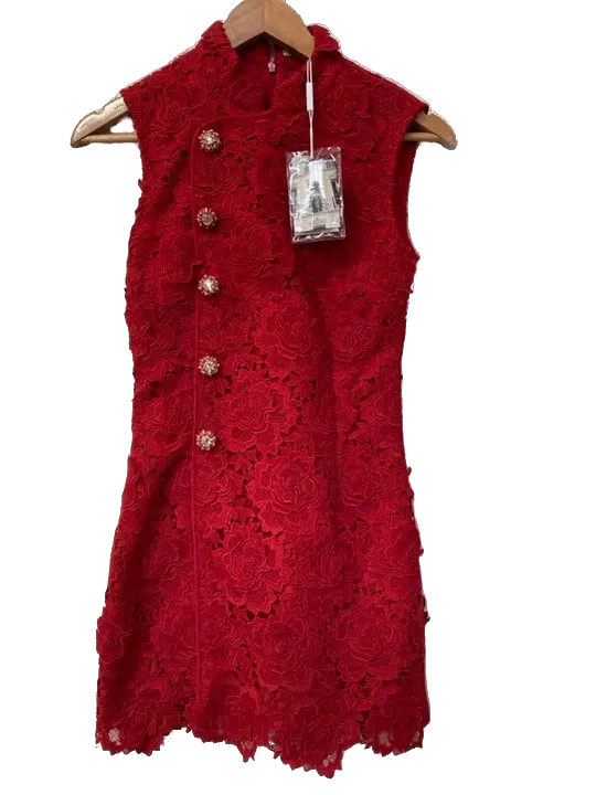 Self-Portrait Red Lace Embellished Mini Dress BNWT UK 4