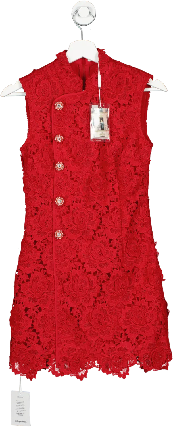 Self-Portrait Red Lace Embellished Mini Dress BNWT UK 4