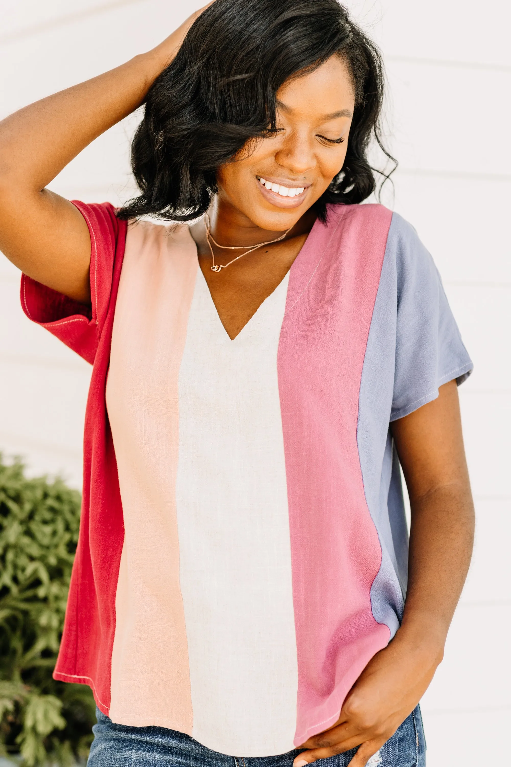 Something To Love Burgundy Red Colorblock Top