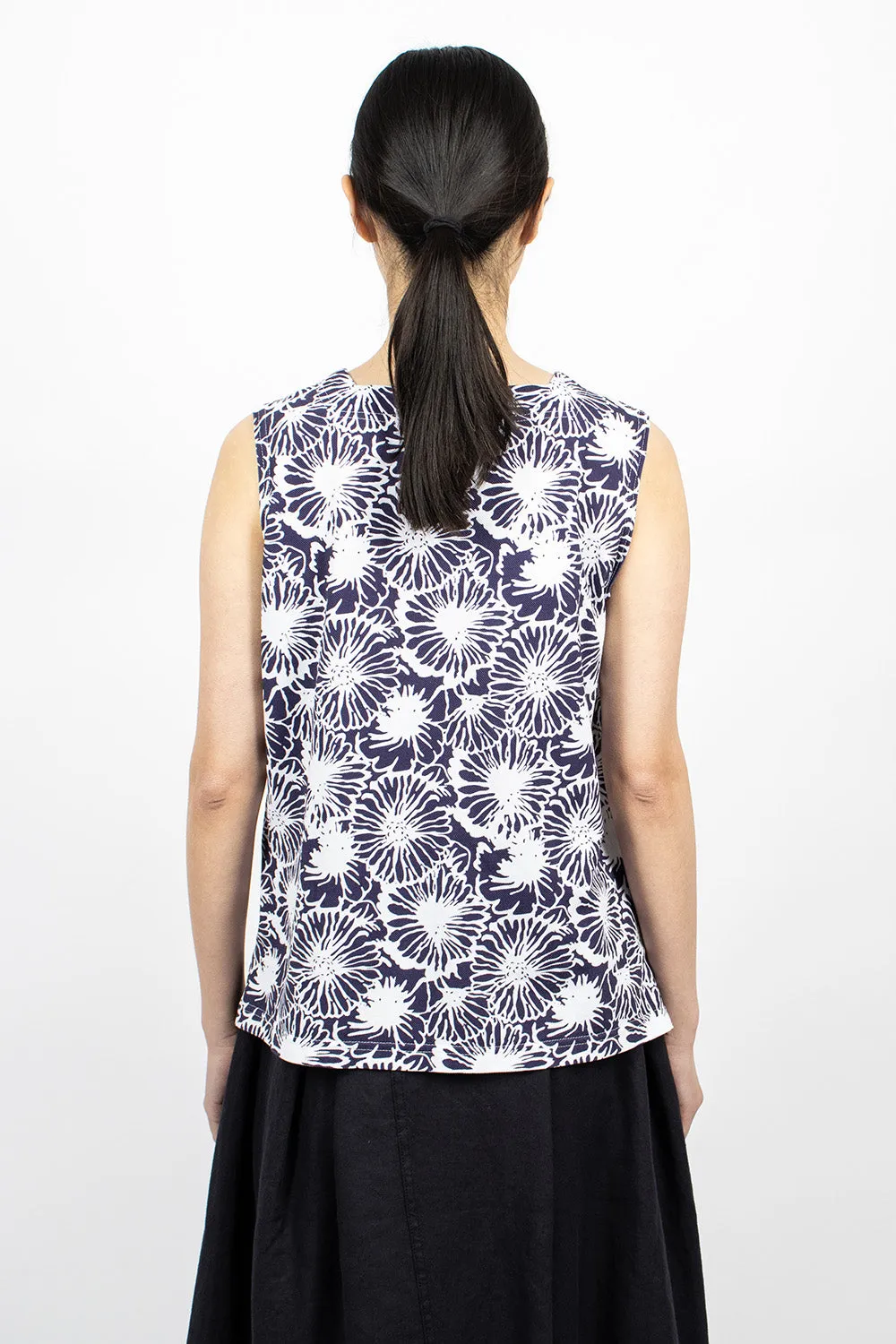 Square Neck Top Navy/White