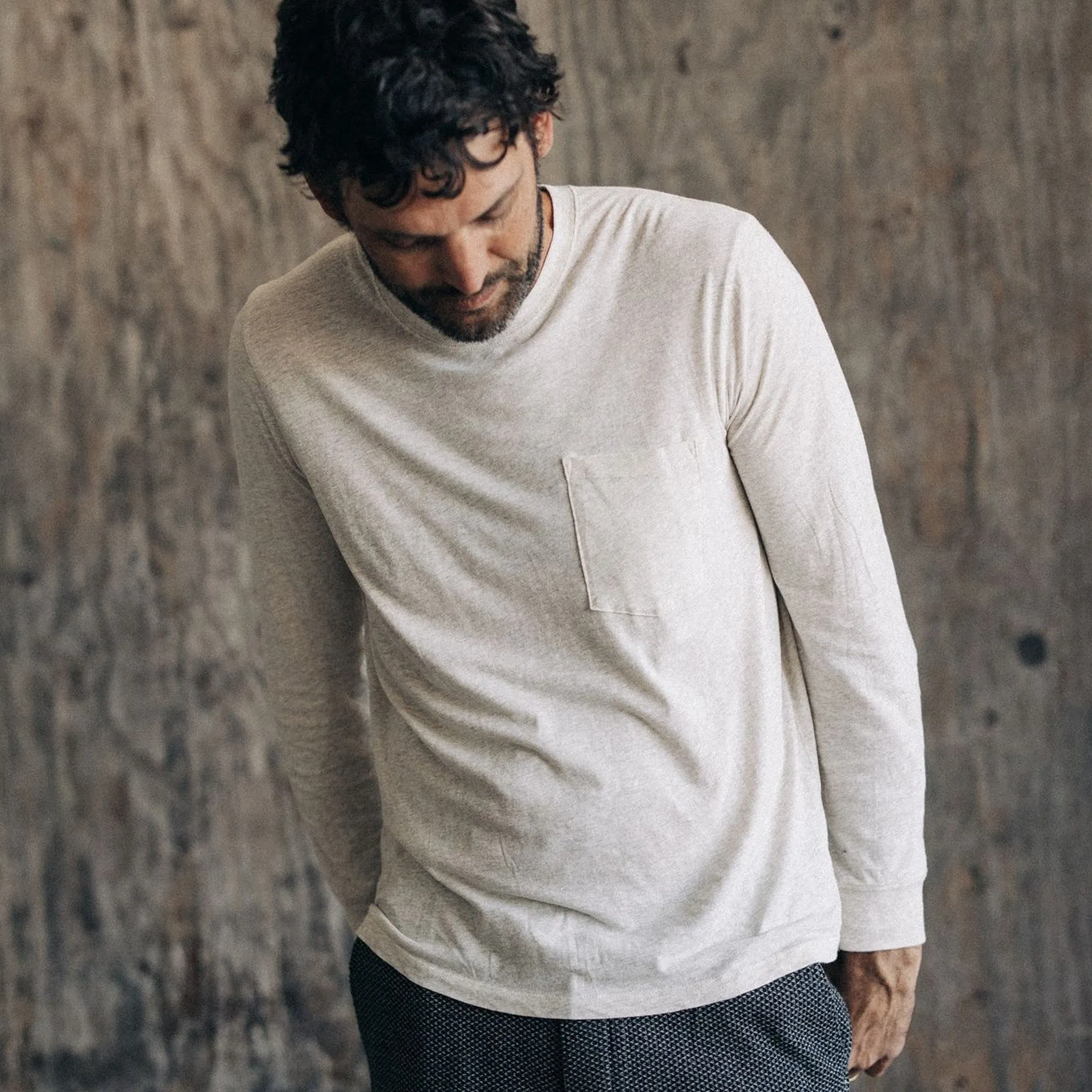 The Cotton Hemp Long Sleeve Tee in Heather Oat